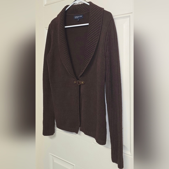 Jones of New York Signature Size Medium One Snap Closure Brown Sweater Cardigan - Picture 4 of 12